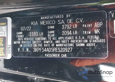 2023 Kia Forte Gt-Line из США, поврежденный, VIN 3KPF54AD5PE520927